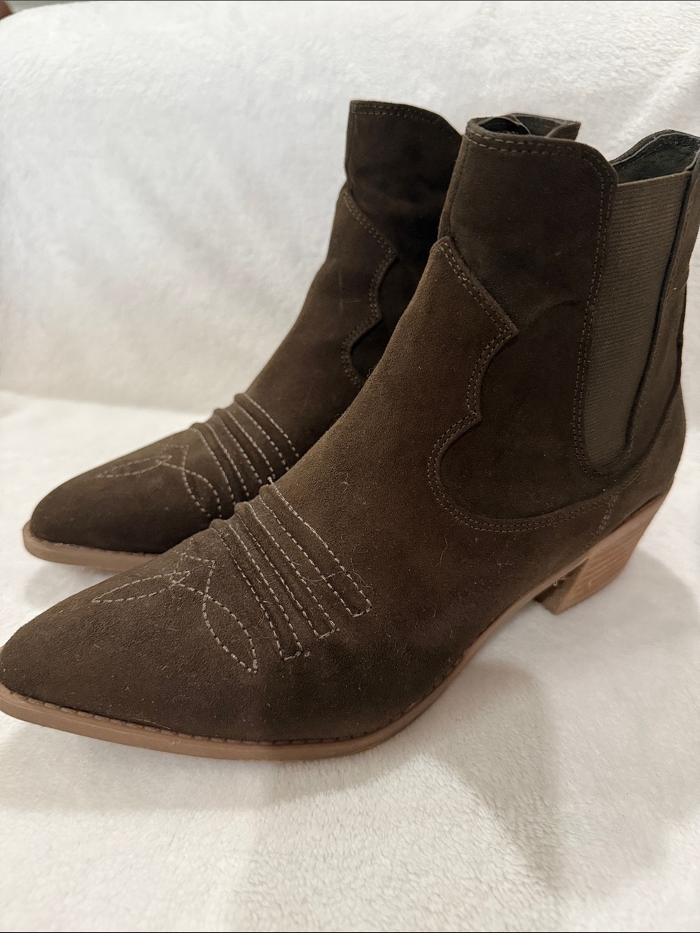 Carlos by Carlos Santana Dark Brown Suede Western Chelsea Booties